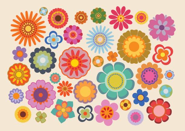 vintage kwiaty 4 - 1960s style 1970s style flower backgrounds stock illustrations