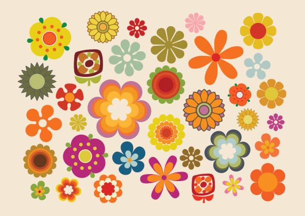 Vintage Flowers 2 Vector illustration of the flowers design and colors during the sixties and seventies hippie fashion stock illustrations