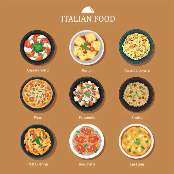 Vector illustration of Set of italian food flat design. Vector illustration background.