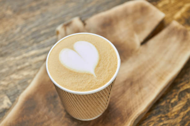 istock Heart latte art, paper cup. 821482236