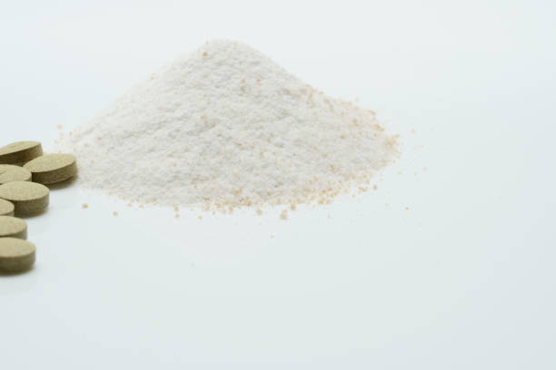 istock Herbal tablets and dry powder medicine 821489688