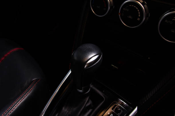 istock Luxury car Interior - steering wheel, shift lever and dashboard 821489812