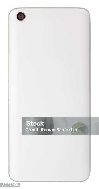 Back View Of Modern White Smartphone Isolated On White Stock Photo - Download Image Now