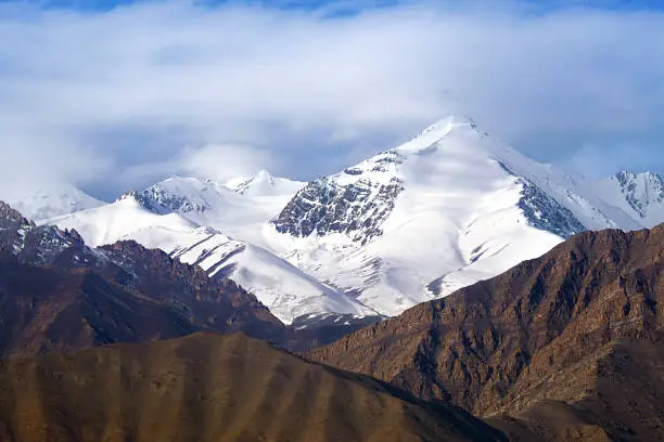 Snow Mountain view in leh ladakh, India