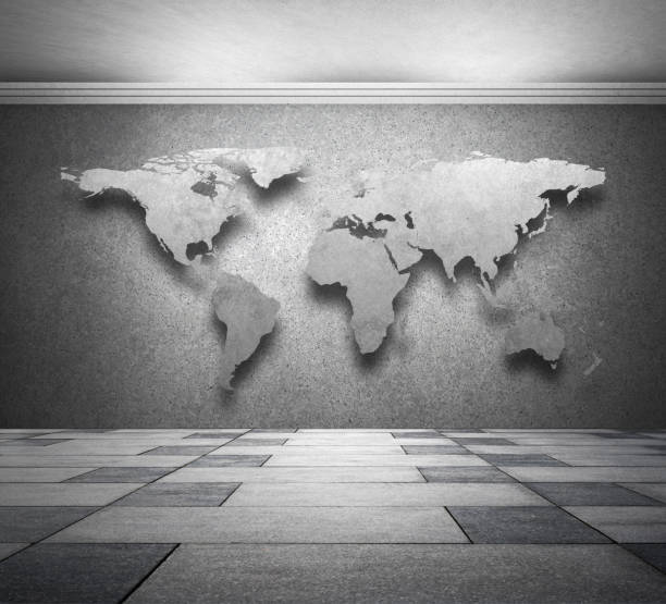 World map on concrete wall in room