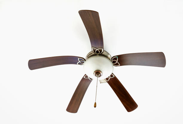 istock electric wooden ceiling fan on white background 821513200