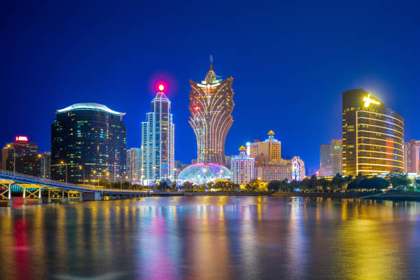 skyline of macau skyline of macau by the sea macao photos stock pictures, royalty-free photos & images