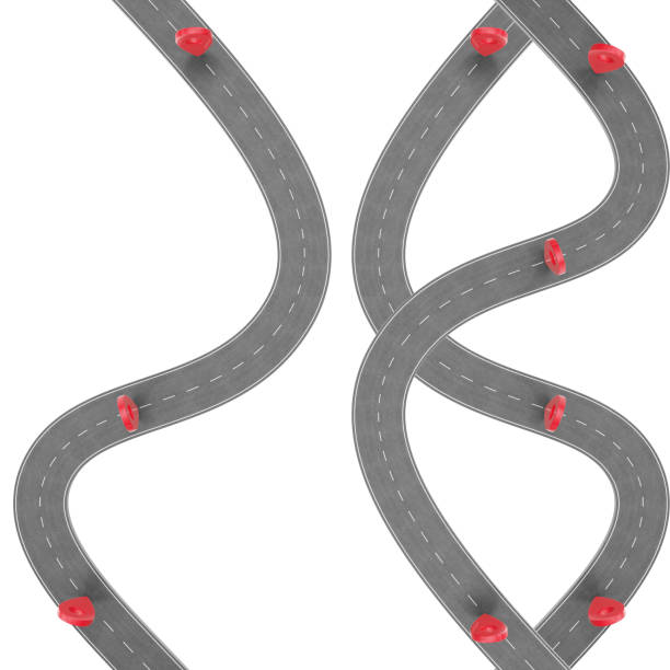 istock Road trip and Journey route. Winding Road on a white background with Pin Pointer. Road way location infographic template with pin pointer, 3d Rendering 821516030