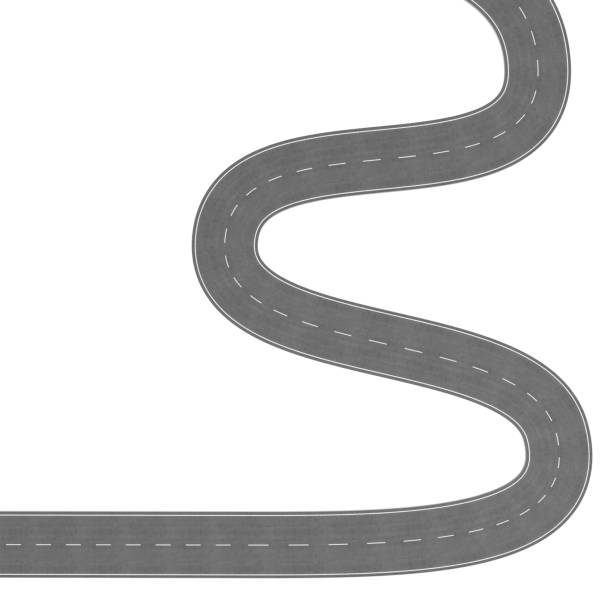 istock Winding Road isolated on White Background. Road way location infographic template. Two-way road bending on a white background. Asphalt road with turns, 3D rendering 821516092
