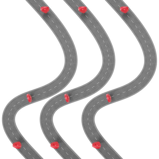 istock Road trip and Journey route. Winding Road on a white background with Pin Pointer. Road way location infographic template with pin pointer, 3d Rendering 821516102