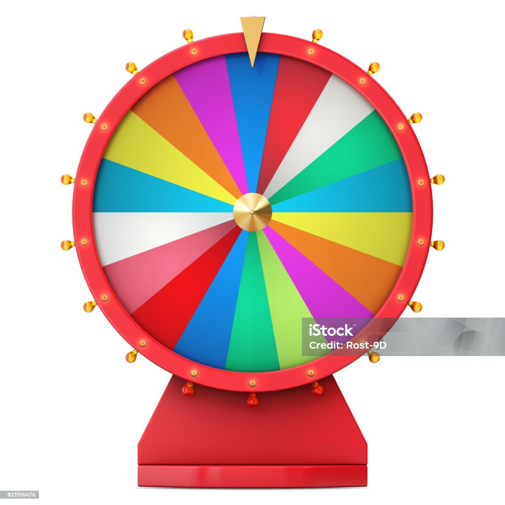 Colorful wheel of luck or fortune. Realistic spinning fortune wheel. Wheel fortune isolated on white background, 3d illustration Colorful wheel of luck or fortune. Realistic spinning fortune wheel. Wheel fortune isolated on white background. 3d illustration Wheel Stock Photo