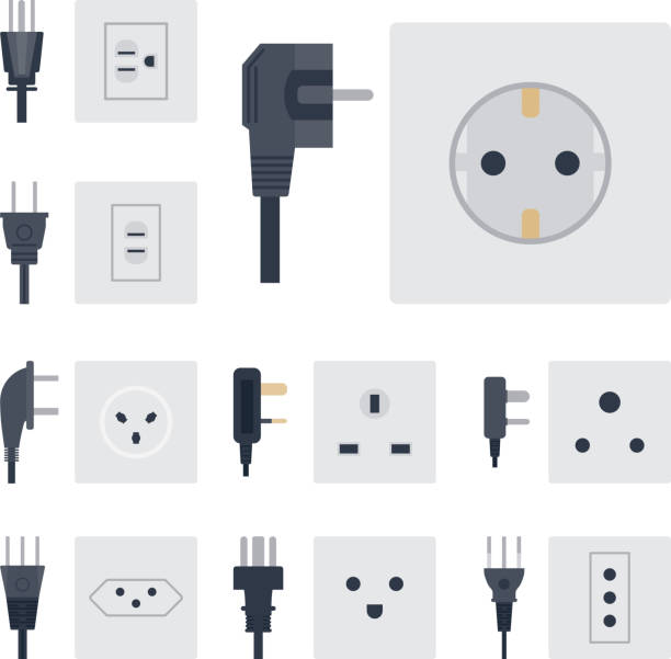 illustrations, cliparts, dessins animés et icônes de prise électrique vector illustration énergie électrique prises fiches icône intérieur de l’appareil européen - electric plug outlet electricity cable