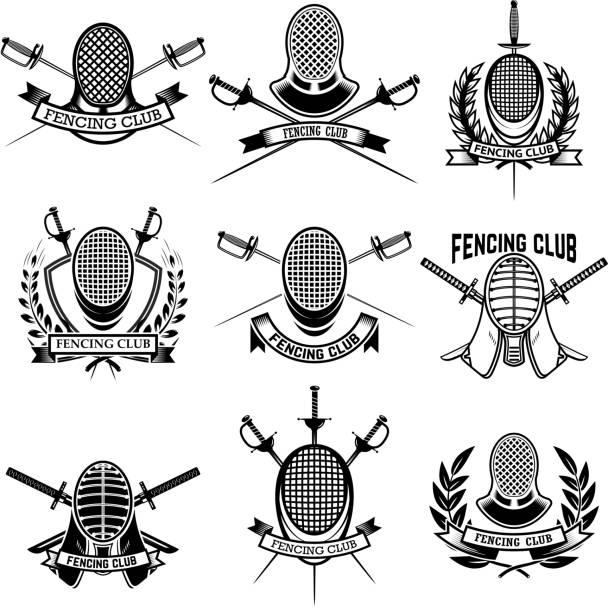 Set of Fencing club labels. Fencing swords. Design elements for emblem, sign, badge. Vector illustration Set of Fencing club labels. Fencing swords. Design elements for emblem, sign, badge. Vector illustration fencing sport stock illustrations