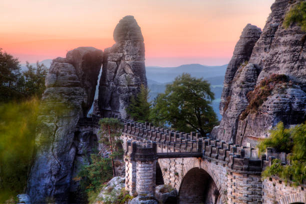 istock Bastei bridge in Saxon Switzerland in autumn, Germany. 821520938
