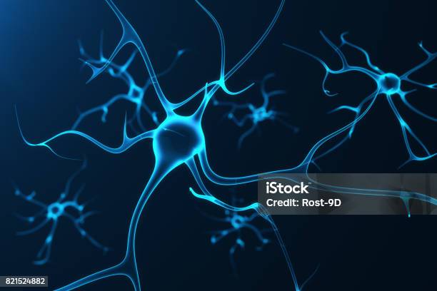 Conceptual Illustration Of Neuron Cells With Glowing Link Knots Synapse And Neuron Cells Sending Electrical Chemical Signals Neuron Of Interconnected Neurons With Electrical Pulses 3d Rendering Stock Photo - Download Image Now