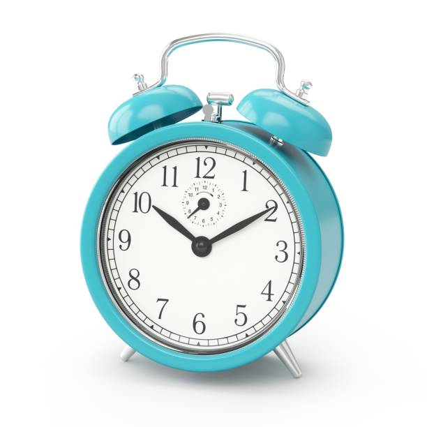 istock 3D rendering bleu alarm clock isolated on white background 821527412