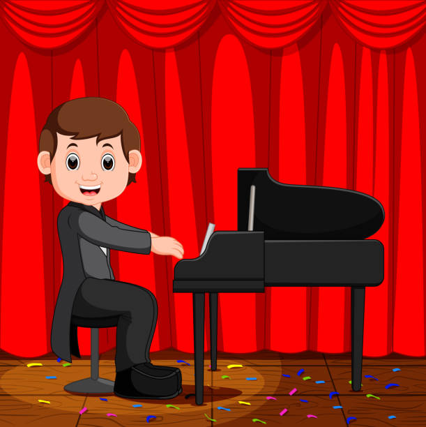 ilustrações de stock, clip art, desenhos animados e ícones de cute boy cartoon playing piano - child prodigy