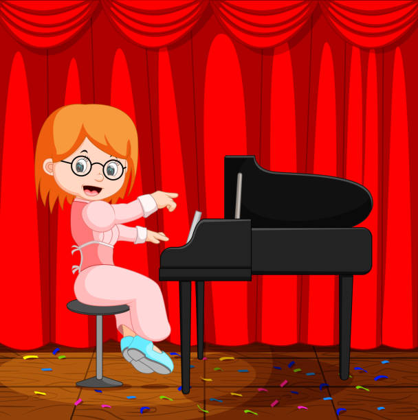 ilustrações, clipart, desenhos animados e ícones de linda menina tocando piano dos - child prodigy