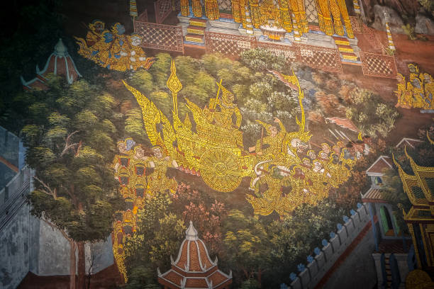 traditionelle thai tempel wandkunst im wat phra kaeo smaragd buddha tempel-bangkok, thailand - bangkok province bangkok wat traditional culture stock-fotos und bilder