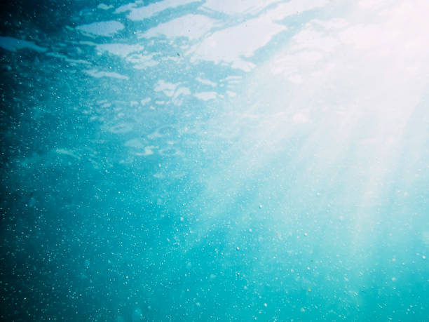 istock Underwater turquoise texture and sun rays in ocean 821535838