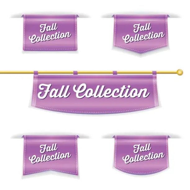 Vector illustration of Shiny 3D Folded Ribbon Bookmark With Fall Collection Text