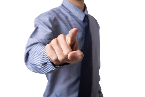 istock Businessman hand pointing gesture isolated on white background. 821545026