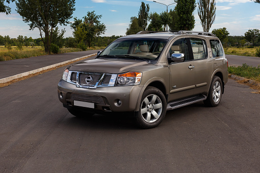 Krivoy Rog, Ukraine - Jyle 08, 2017: Beautiful Nissan Armada stands on the street. \n\n