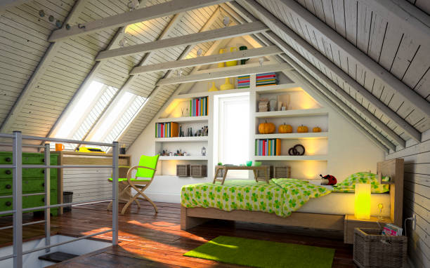 istock Modern and Warm Attic Home Interior 821558940
