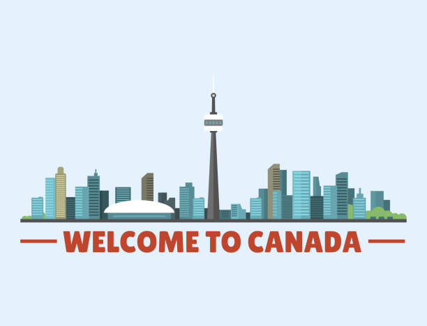 ilustraciones, imágenes clip art, dibujos animados e iconos de stock de bienvenido a ilustración de vector de paisaje canadiense de canadá ciudad edificios centro silueta - natural landmark nature recreational pursuit ontario