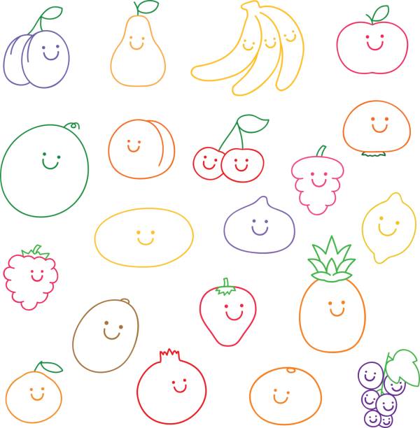 ilustraciones, imágenes clip art, dibujos animados e iconos de stock de frutas y bayas con sonrisas - 7655