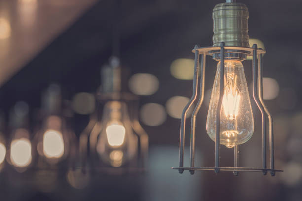 istock vintage lamp in coffee shop 821579374