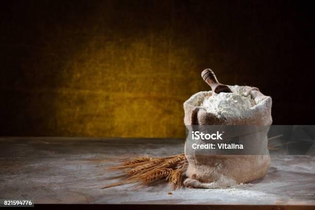 Flour And Eggs Stock Photo - Download Image Now - Flour, Sack, Wheat