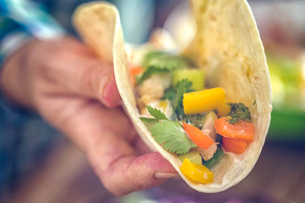 istock Mexican Tacos with Spicy Salsa and Fish Fillet 821595690