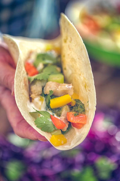 istock Mexican Tacos with Spicy Salsa and Fish Fillet 821595696