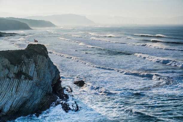 istock Ikurrina flag with Windy waves in Sopelana beach 821601752