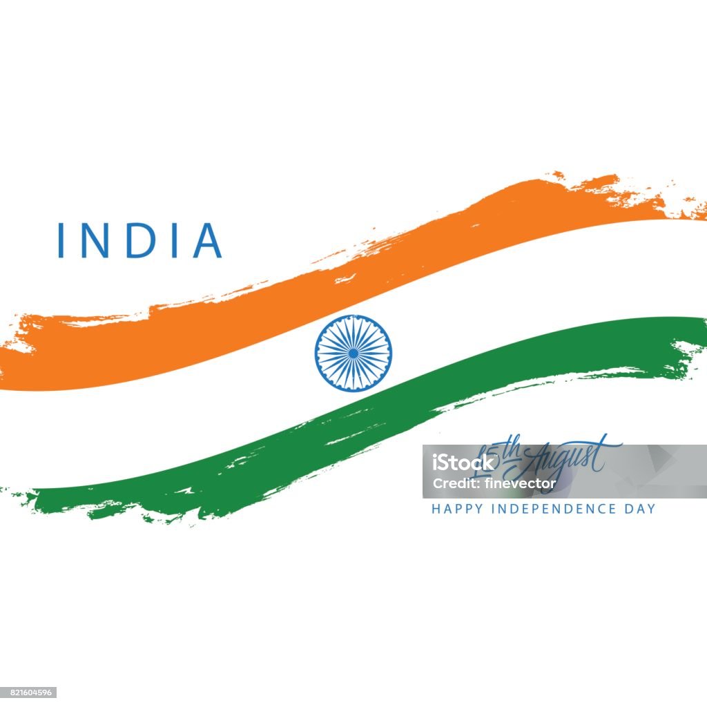 India Happy Independence Day greeting card with brush stroke in indian national flag colors. India Happy Independence Day greeting card with brush stroke in indian national flag colors. Vector illustration. Indian Flag stock vector