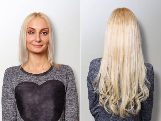 istock Hair extensions procedure. Hair before and after 821607562