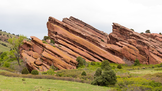 Kissing camels, Massive sandstone formations of red in Garden of the Gods and the Pikes Peak forest in Colorado Springs of western USA in North America.