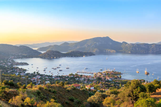 Selimiye cityscape during sunset in Marmaris, Turkey Selimiye cityscape during sunset in Marmaris, Turkey marmaris stock pictures, royalty-free photos & images