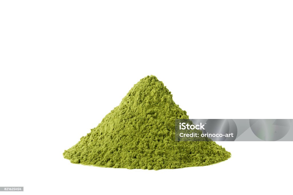 green matcha tea isolated on white heap of green matcha tea powder isolated on white background Ground - Culinary Stock Photo