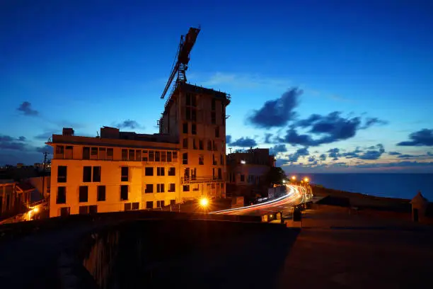 Photo of Construction Site at Night. Old San Juan, Puerto Rico.