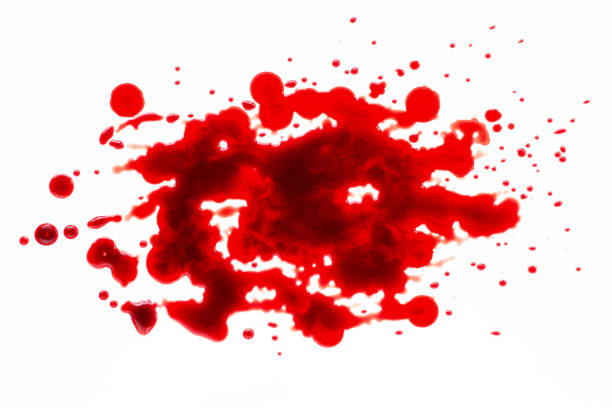 salpicadura de sangre aislado en blanco - blood spots fotografías e imágenes de stock