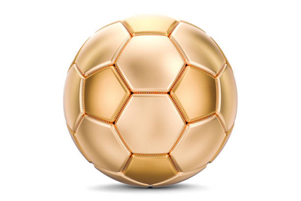 istock Golden soccer ball, 3D rendering isolated on white background 821658792