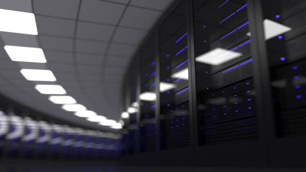 sala de servidores modernos, foco poco profundo. nube conceptos centro tecnología o datos. render 3d - almacenamiento en nube fotografías e imágenes de stock