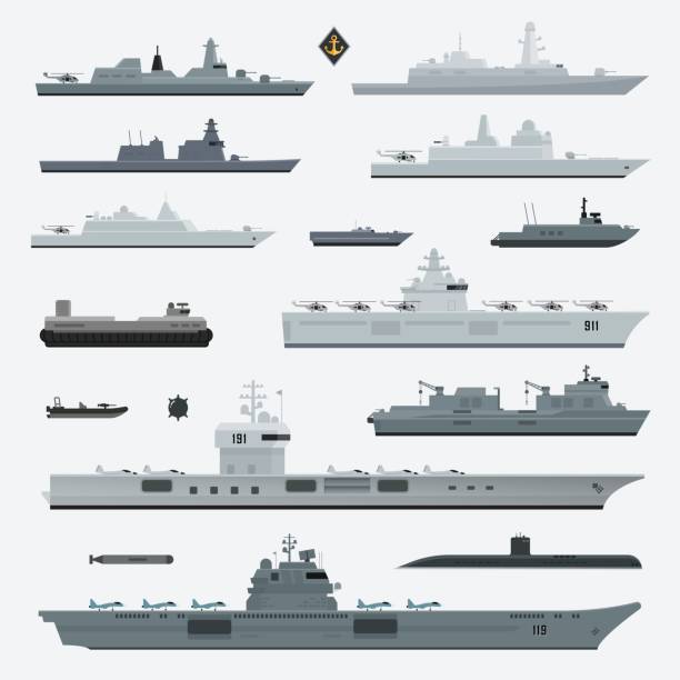 illustrations, cliparts, dessins animés et icônes de armes militaires de cuirassé de la marine. illustration vectorielle. - destroyer