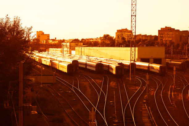 istock Moscow train depot city sunset background 821662528