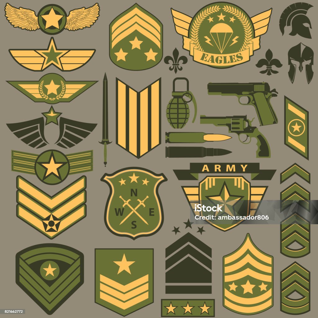 Military Symbol Set Army Patches Vector Stock Illustration - Download Image  Now - Army, Textile Patch, Military - iStock