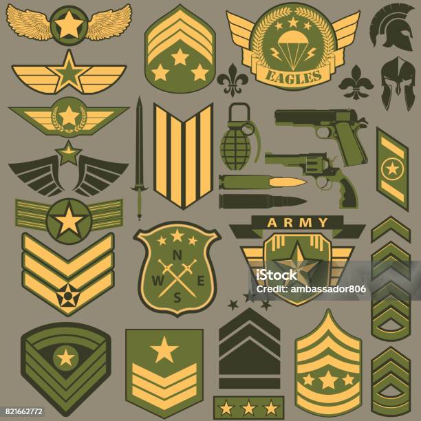 Military Symbol Set Army Patches Vector Stock Illustration - Download Image Now - Army, Military, Textile Patch