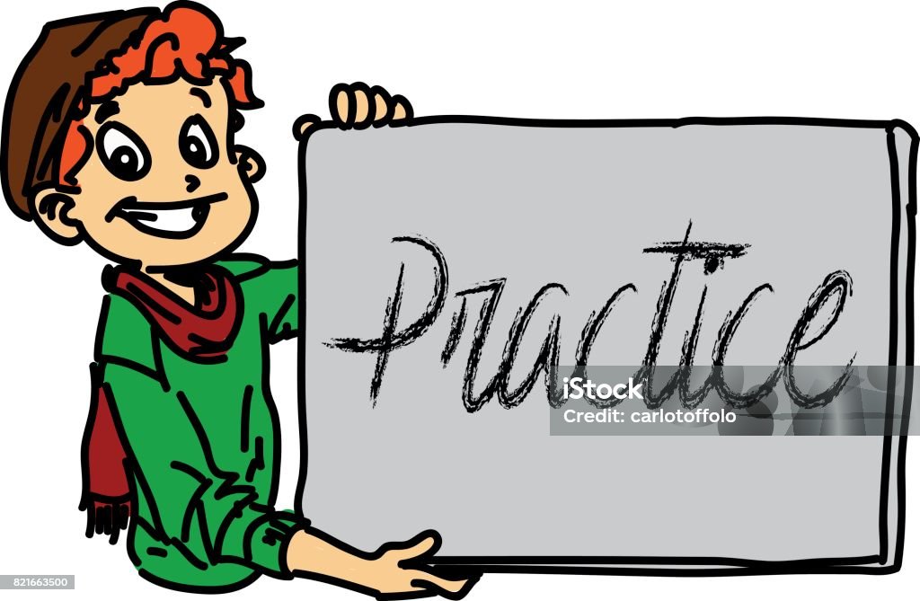 Anak laki-laki menunjukkan papan tulis dengan tulisan "Praktek" - Bebas Royalti Anak - Umur manusia vektor stok Anak laki-laki menunjukkan papan tulis dengan tulisan "Praktek" - Bebas Royalti Anak - Umur manusia vektor stok