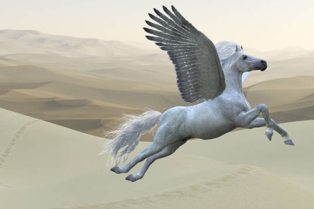 White Pegasus Horse Pegasus is a mythical white divine stallion with long flowing mane and tail rises into the sky with powerful wings beats. pegasus stock pictures, royalty-free photos & images